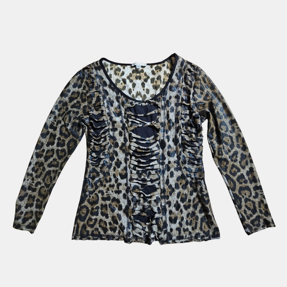 Alberto Makali Leopard Animal Print Slashed Distressed Blouse‎ Top PL Edgy